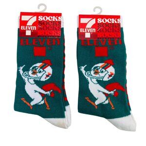 7-Eleven Fun Novelty Socks 2 Pack Rooster Mascot Design In Green & Red
